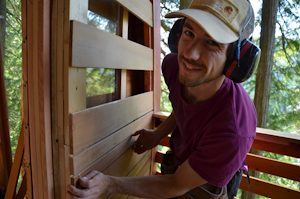 On the deck, using up the last of the cedar to close in the pocket door.